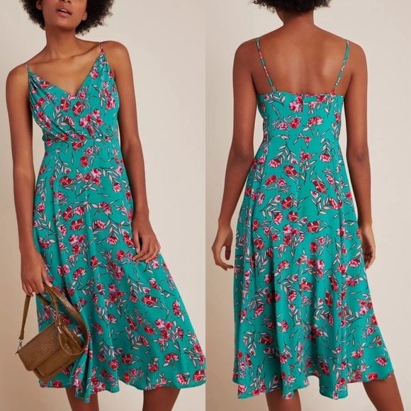 Anthropologie Yumi Kim Vienna Silk Dress in ‘dandelion emerald’ size 2P NWT - Picture 1 of 11